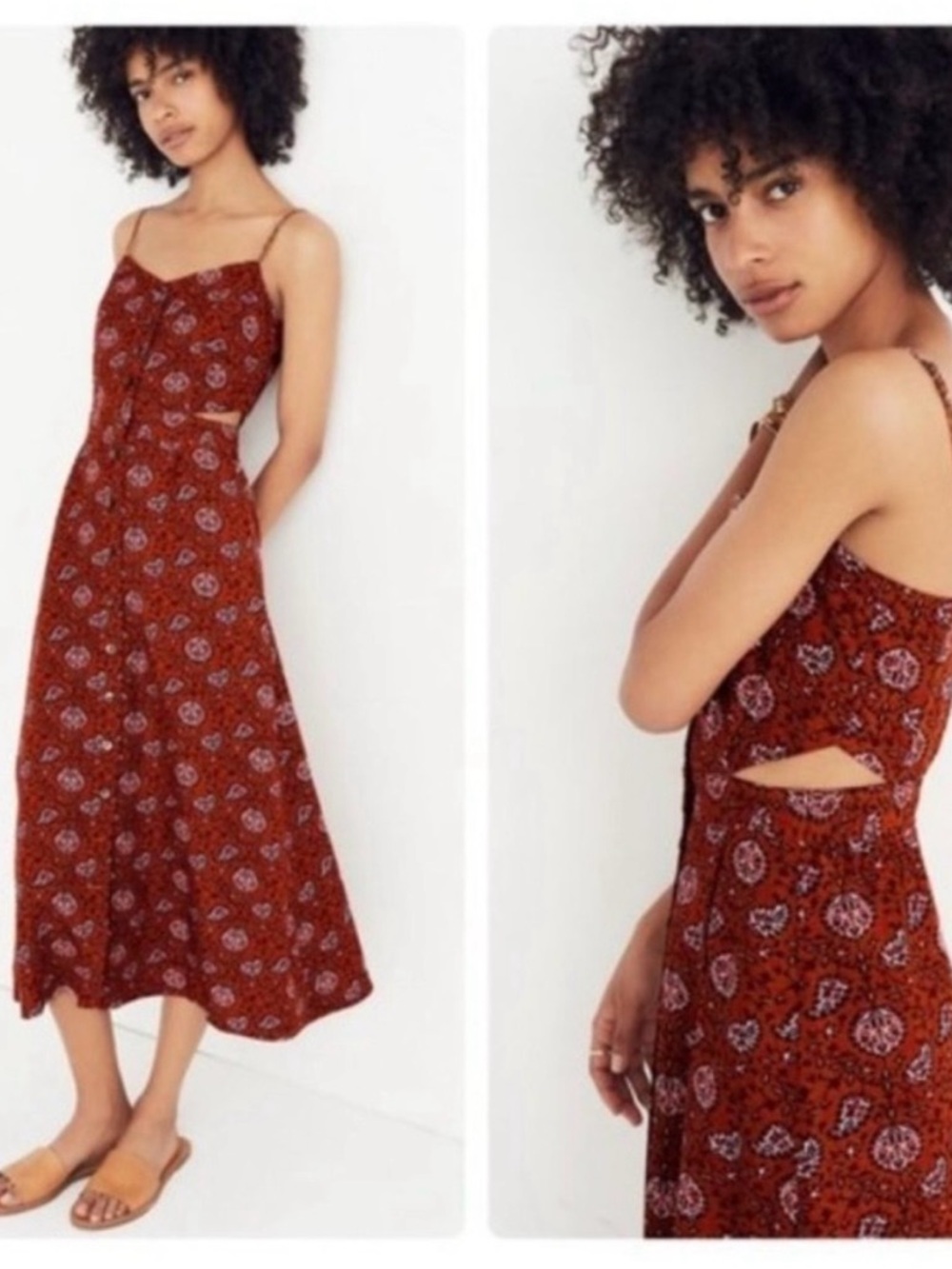 Madewell Cutout Cami Midi Dress in Warm Paisley Size 4 Sundress Feminine